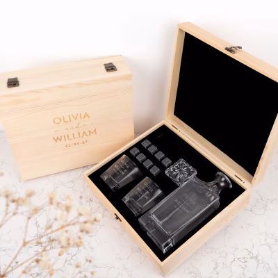 Engraved Wooden Gift Boxed Decanter Set Wedding Gift